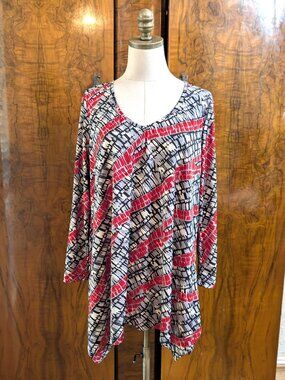 Lior Paris Tunic Top XL Black /White Red Abstract Geometric Artsy Asymmetrical